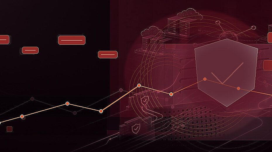 Бордовая абстрактная схема инфраструктуры обновлений, сетевых правил и отказоустойчивости без текста и логотипов