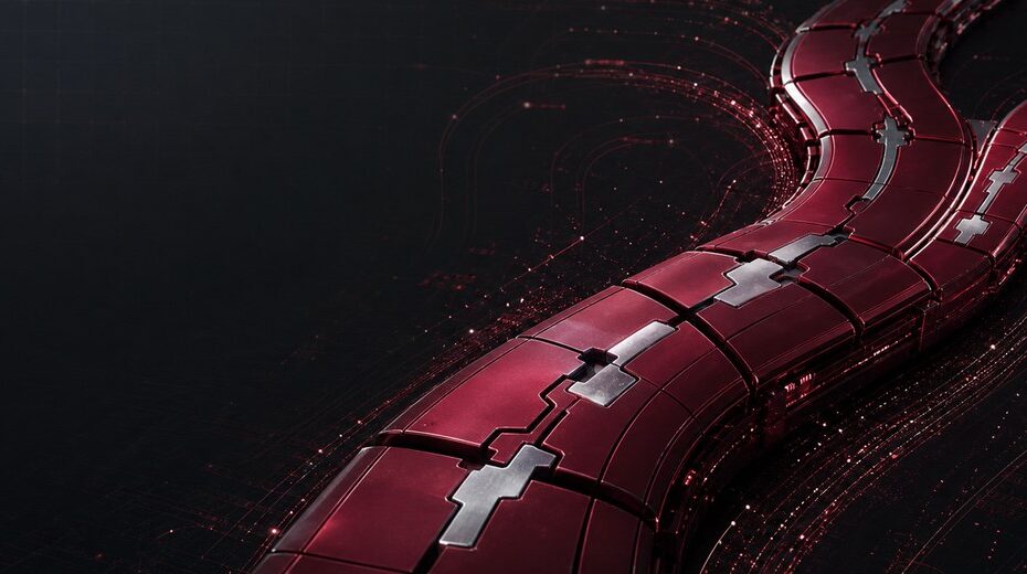 Абстрактная бордовая кибернетическая магистраль для новости о MaxPatrol SIEM EDITIONS